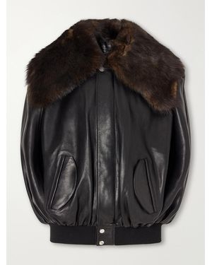 Rabanne Shearling-Trimmed Leather Jacket - Black