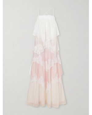Aje. Ophelia Lace-Trimmed Ruffled Chiffon Gown - Pink
