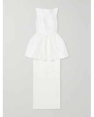 Solace London Alda Satin-Twill And Crepe Peplum Gown - White