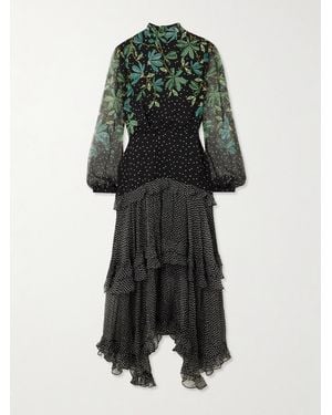 Saloni Jolie-C Asymmetric Tiered Printed Silk-Georgette Maxi Dress - Multicolour