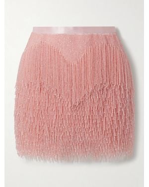 Wiederhoeft Mini-Jupe En Satin De Soie À Perles Et À Franges - Rose