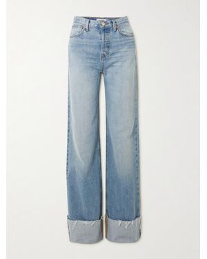 RE/DONE Distressed High-Rise Wide-Leg Jeans - Blue
