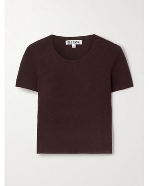 ÉTERNE Baby Tee Cropped Ribbed Cashmere T-Shirt - Red