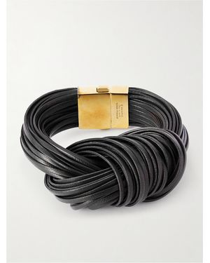 Bottega Veneta Knot-Plated And Leather Bracelet - Black