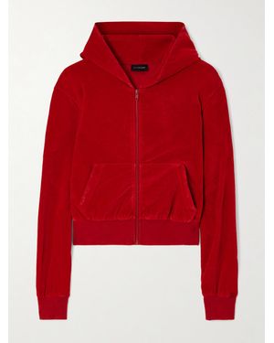Balenciaga Cropped Embellished Cotton-Velour Hooded Jacket - Red