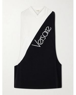 Versace Logo-Intarsia Stretch Cotton-Jersey Tank - Black