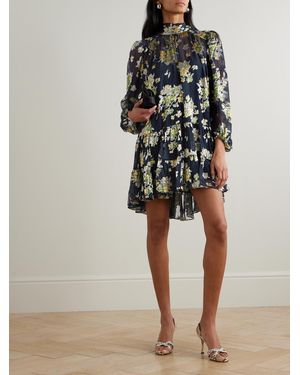 knee length dresses for ladies Calla Velvet Mini Dress in Black Blossom Embroidery Blue