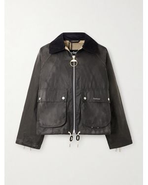 Barbour Marron Leather And Corduroy-Trimmed Waxed-Cotton Jacket - Black