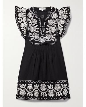 Sea Mini-Robe En Coton Et Lin Mélangés À Broderies Et À Plis Nervures Beck - Noir