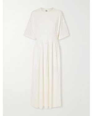 TOTEME Gathered Organic Cotton And Silk-Blend Midi Dress - White