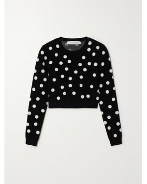 Carolina Herrera Cropped Polka-Dot Stretch-Knit Top - Black
