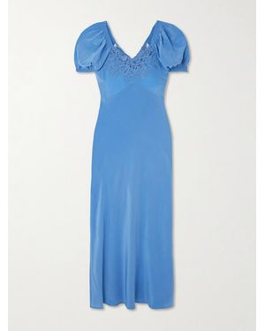 RIXO London Ilaria Midikleid Aus Seide Mit Spitzenbesatz - Blau
