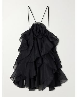 Aje. Pandorea Appliquéd Ruffled Layered Chiffon Mini Dress - Black