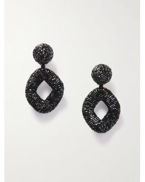 Oscar de la Renta Tone Beaded Clip Earrings - Black