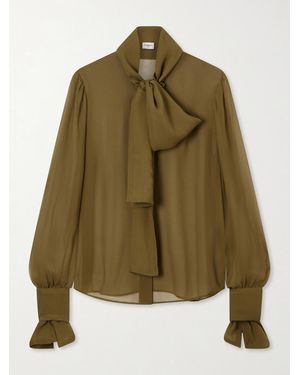 Saint Laurent Crepe Mesh Silk Blouse - Green