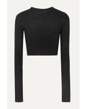 Twenty Camo Zebra 3D Cropped Stretch Jacquard-Knit Top - Black