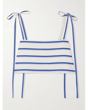 Rosie Assoulin Cropped Striped Herringbone Cotton-Blend Top - Blue