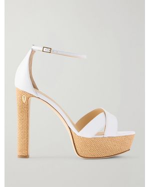 Jennifer Chamandi Leo Leather And Raffia Platform Sandals - Natural
