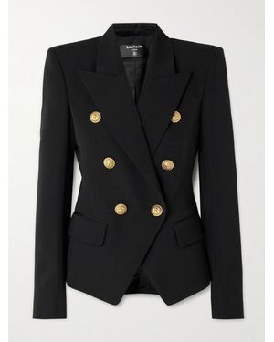 Balmain Double-Breasted Grain De Poudre Wool Blazer - Black
