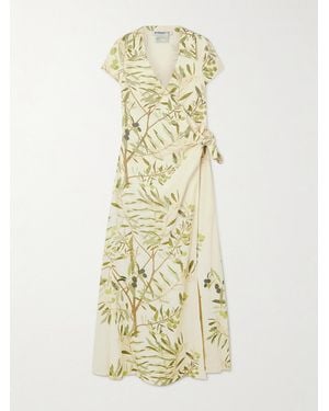 BERNADETTE Mara Printed Linen-Blend Midi Wrap Dress - Metallic