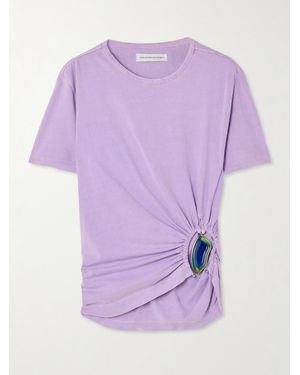 Christopher Esber Moodstone Embellished Gathered Cotton-Jersey T-Shirt - Purple