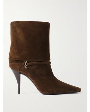 Saint Laurent Niki Embellished Suede Ankle Boots - Brown