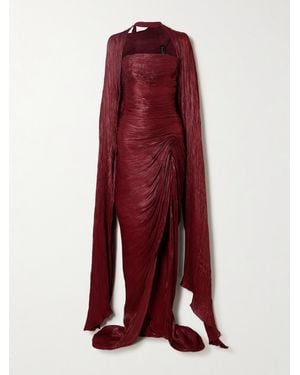 Marmar Halim Strapless Plissé Silk-Satin Gown And Cape - Red