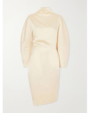 KHAITE Harlin Draped Satin Ramie-Blend Midi Dress - Natural