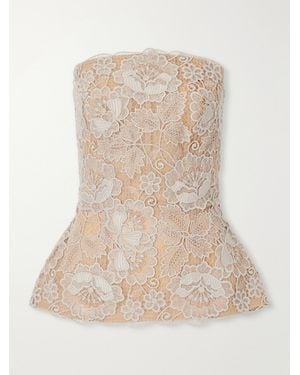 Elie Saab Scalloped Peplum Guipure Lace Bustier Top - Natural