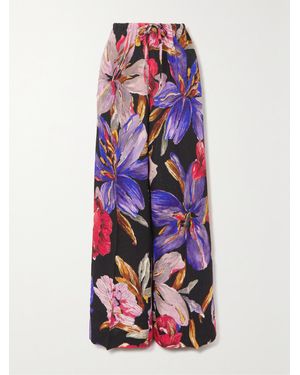Dries Van Noten Pleated Printed Satin Straight-Leg Trousers - White