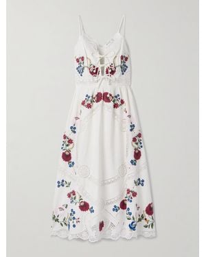 Sea Celia Broderie Anglaise Cotton And Linen-Blend Midi Dress - White