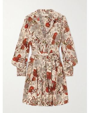 Ulla Johnson Simona Belted Ruffled Floral-Print Silk Crepe De Chine Mini Dress - Multicolour