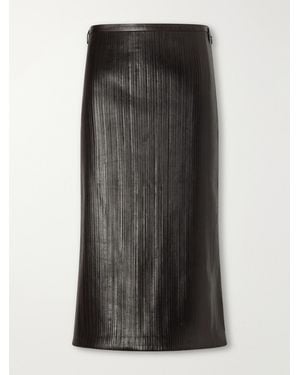 Tom Ford Leather-Trimmed Stretch-Jersey Midi Skirt - Black