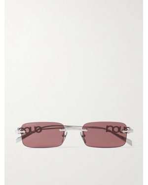 Gucci Lettering Randlose Silberfarbene Sonnenbrille Mit Rechteckigen Gläsern Und Kristallen - Pink