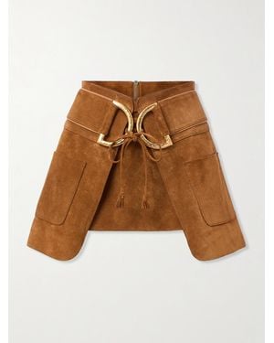 Tom Ford Belted Layered Suede Mini Skirt - Brown