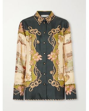 Zimmermann Valiant Printed Silk-Twill Shirt - Brown