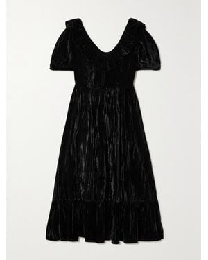 BATSHEVA May Ruffled Tiered Velvet Midi Dress - Black