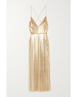 Valentino Open-back Metallic Plissé-georgette Maxi Dress