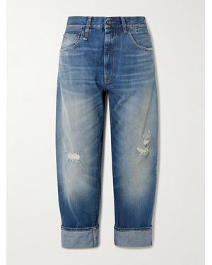 R13 Cuffed X-Boyfriend Halbhohe Jeans Mit Weitem Bein Und Distressed-Details - Blau