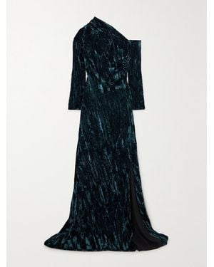 16Arlington Alder One-Shoulder Crushed-Velvet Gown - Blue