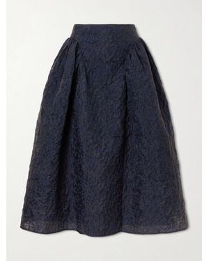 Cecilie Bahnsen Fabiola Embroidered Cotton-Blend Cloqué Midi Skirt - Blue