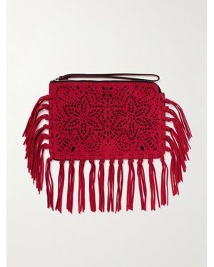 Isabel Marant Clutch Aus Perforiertem Veloursleder Mit Fransen - Rot
