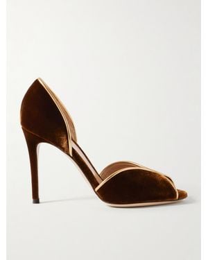 Gianvito Rossi 95 Metallic Leather-Trimmed Velvet Pumps - Brown