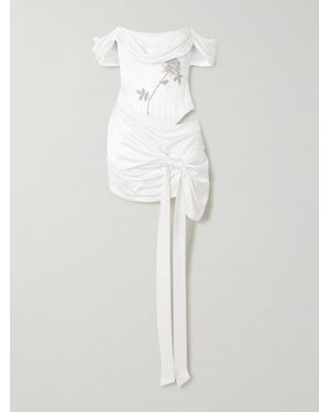 Clio Peppiatt Paloma Convertible Draped Embellished Satin Mini Dress - White