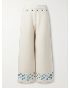 Calle Del Mar Winter Fair Isle Cashmere Wide-Leg Trousers - White
