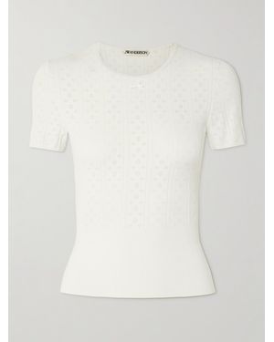JW Anderson Bow-Detailed Recycled Pointelle-Knit T-Shirt - White