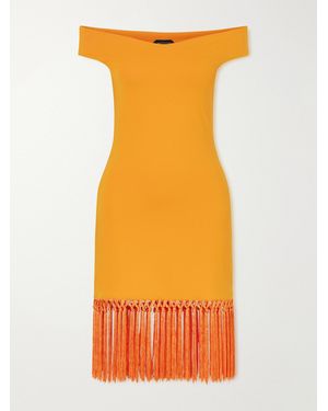 Taller Marmo Romy Off-The-Shoulder Fringed Jersey Mini Dress - Orange