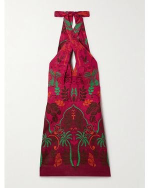 Cara Cara Perla Printed Linen Halterneck Mini Dress - Red