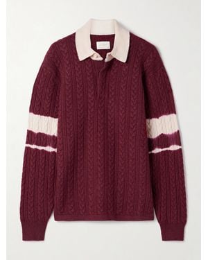 Aimé Leon Dore Cable-Knit Striped Wool And Cotton-Blend Polo Shirt - Red