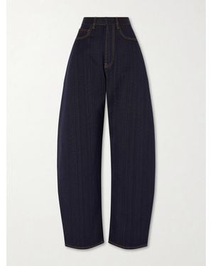 Alaïa Denim High-Rise Barrel-Leg Jeans - Blue